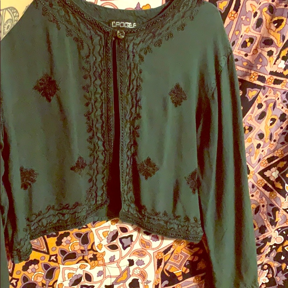 Vintage Boho Green Crop Cotton Shirt